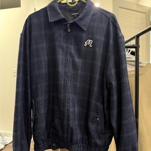 Malbon Navy Plaid Zip-Up Jacket
